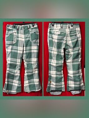 Burton TWC White Collection Plaid Snowboard Pants Green Women's Medium